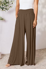 Double Take Full Size Smocked Wide Waistband Wide Leg Pants - Trendsi