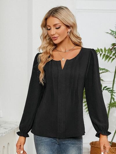 Notched Flounce Sleeve Blouse - Trendsi