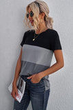 Color Block Side Slit Round Neck T-Shirt - Trendsi