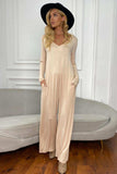 Long Sleeve V-Neck Jumpsuit with Pockets - Trendsi - Flyclothing LLC