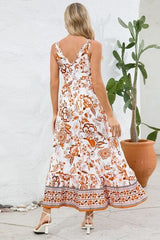 Printed V-Neck Wide Strap Dress - Trendsi
