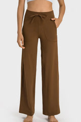 Drawstring Waist Wide Leg Sports Pants with Pockets - Trendsi - Flyclothing LLC