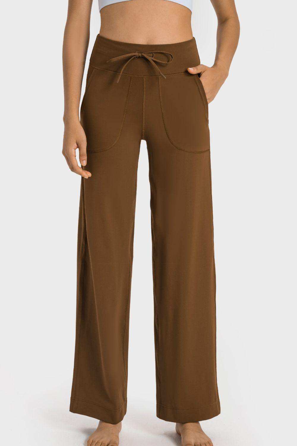 Drawstring Waist Wide Leg Sports Pants with Pockets - Trendsi - Flyclothing LLC