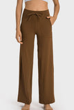 Drawstring Waist Wide Leg Sports Pants with Pockets - Trendsi