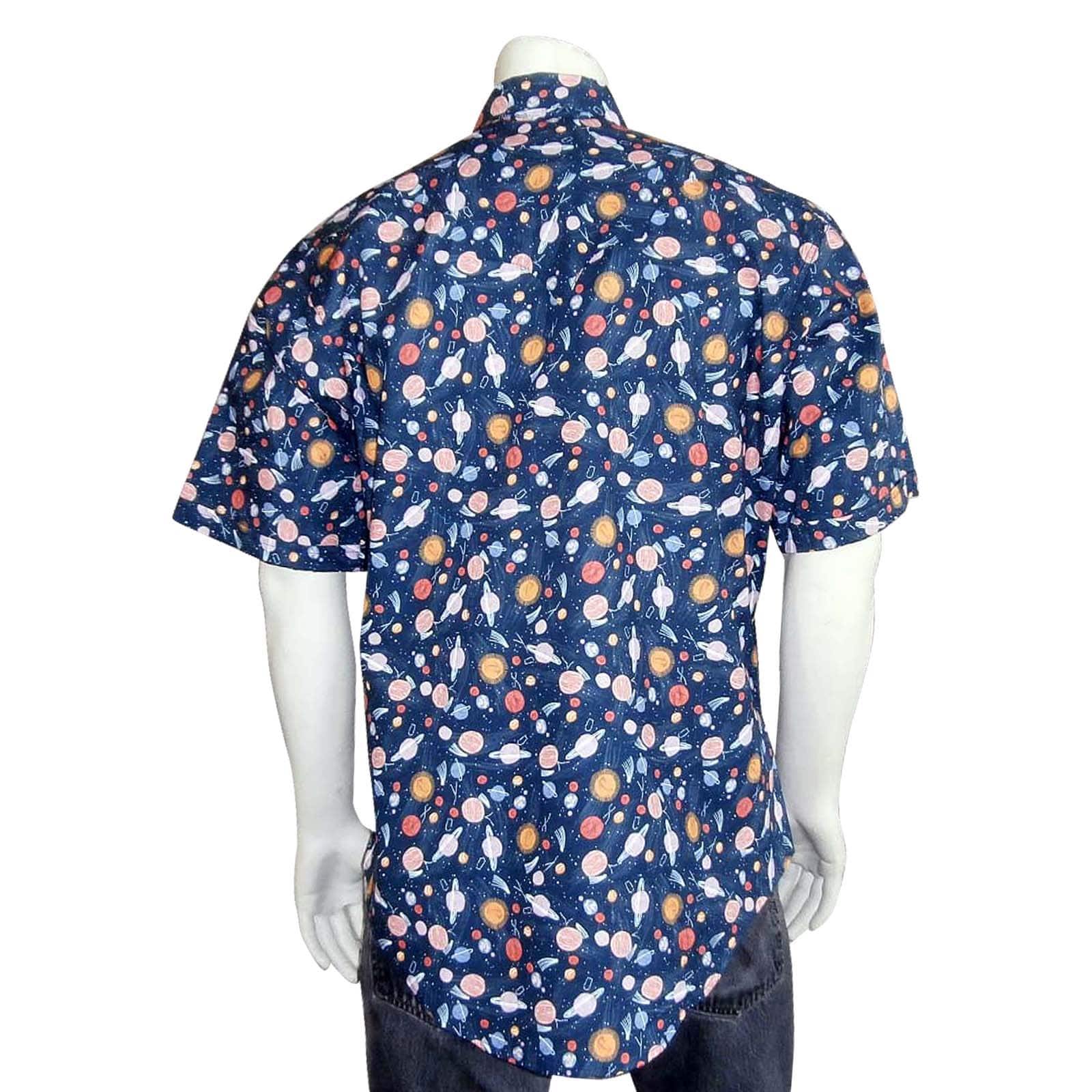 Rockmount Clothing Mens Solar System Print Short Sleeve Western Shirt in Navy