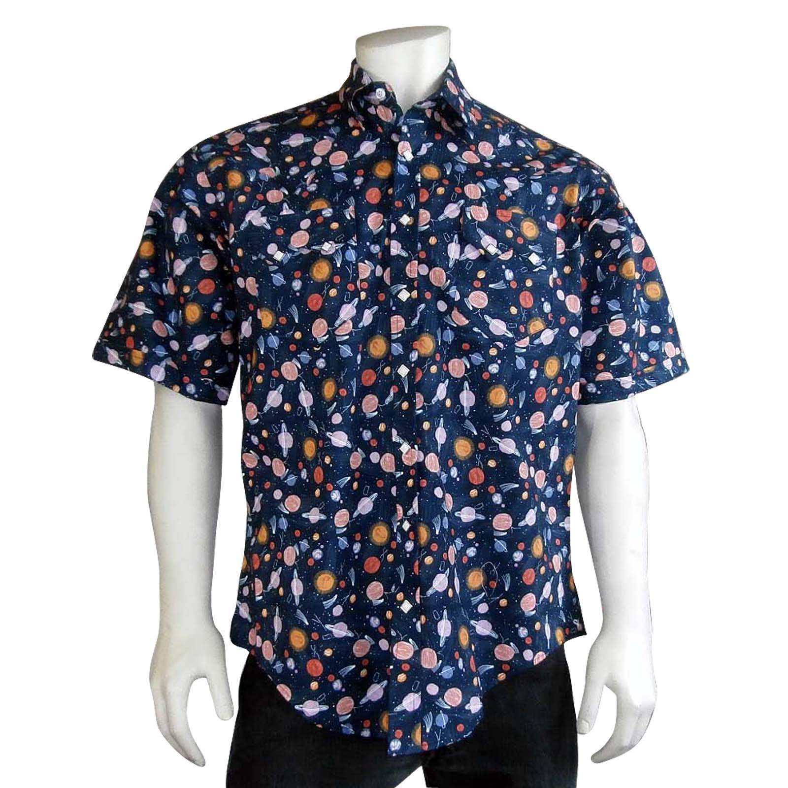 Rockmount Clothing Mens Solar System Print Short Sleeve Western Shirt In Navy - Rockmount Clothing - Flyclothing LLC