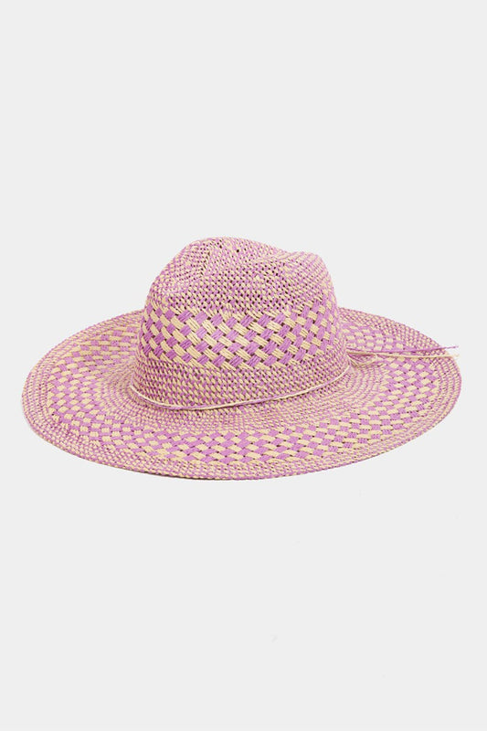 Fame Checkered Straw Weave Sun Hat - Trendsi