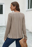 Buttoned Notched Neck Long Sleeve T-Shirt - Trendsi - Flyclothing LLC