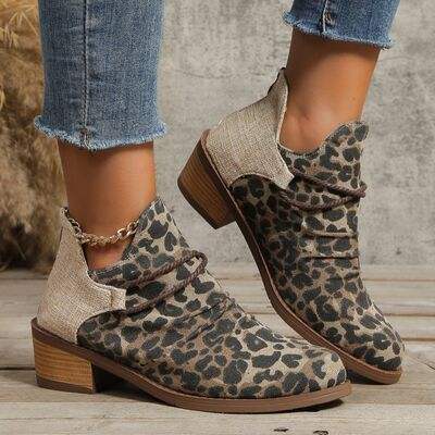 Contrast Canvas Low Heel Boots - Trendsi - Flyclothing LLC