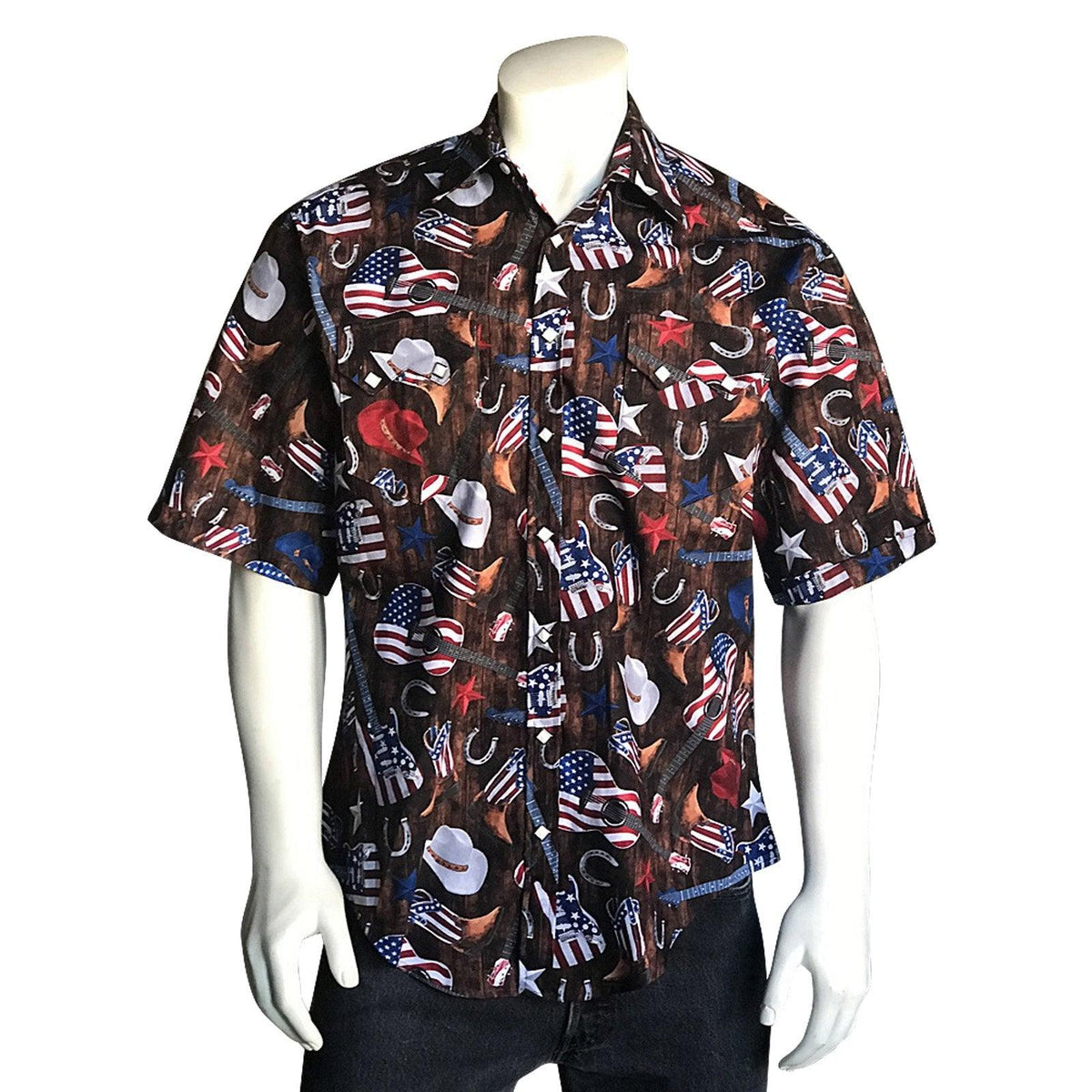 Men’s Short Sleeve Americana Print Western Shirt - Flyclothing LLC