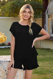 Round Neck Short Sleeve T-Shirt and Drawstring Shorts Lounge Set - Trendsi - Flyclothing LLC