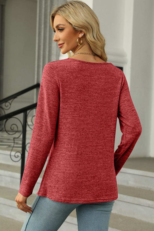 Slit Decorative Button Square Neck T-Shirt - Trendsi - Flyclothing LLC