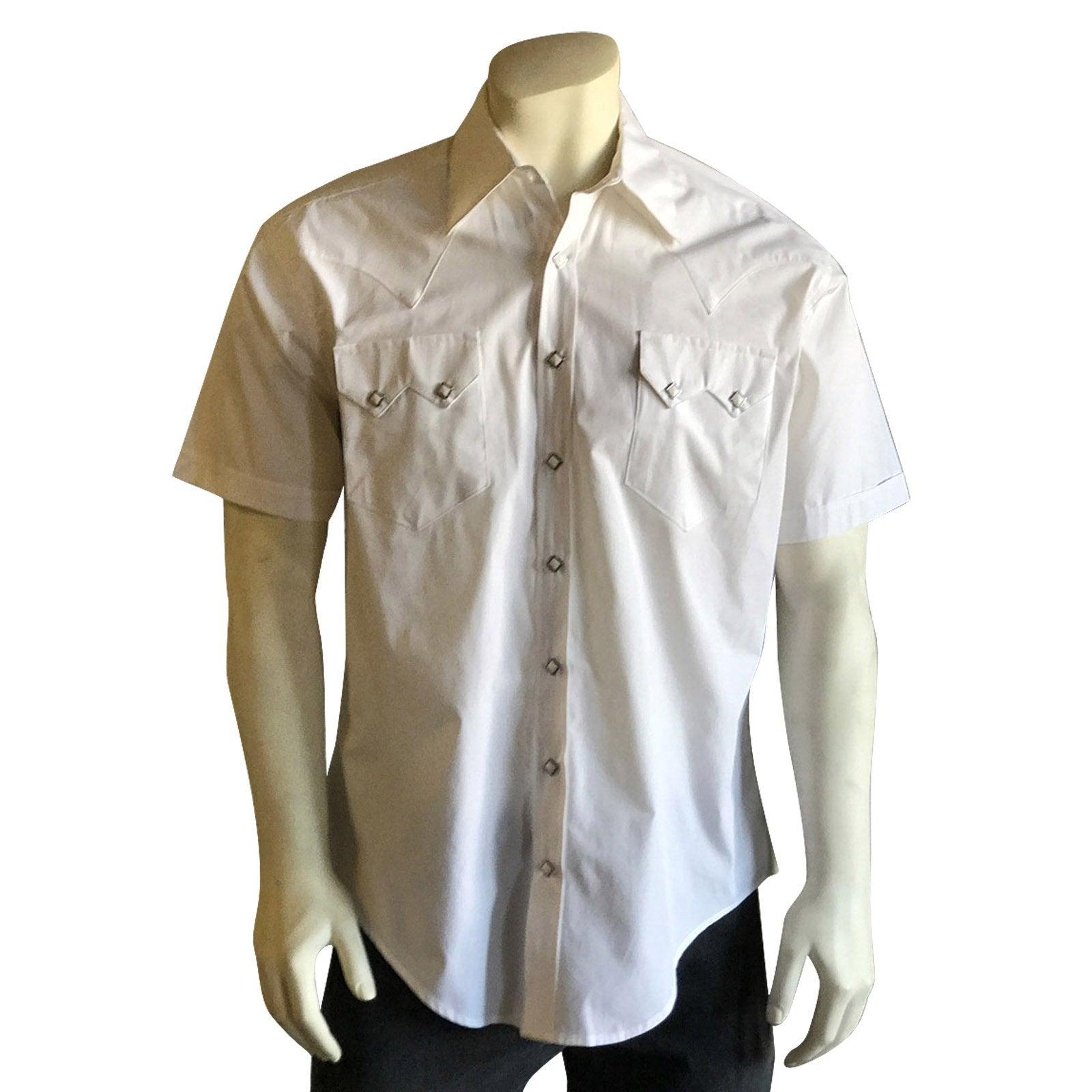 Men's Solid White Cotton Blend Short Sleeve Western Shirt - Flyclothing LLC