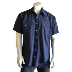 Rockmount Ranch Wear Mens Short Sleeve Solid Navy Shirt with UV Protection - Flyclothing LLC