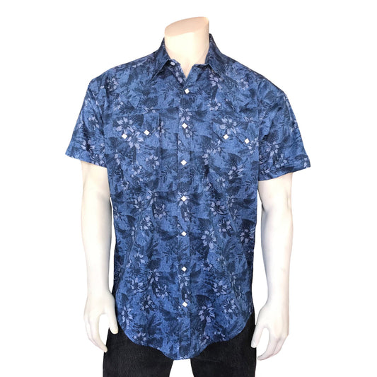 Rockmount Clothing Mens Blue Floral Print Short Sleeve Western Shirt