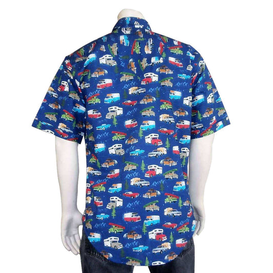 Rockmount Clothing Mens Retro Camper Print Short Sleeve Western Shirt In Navy - Rockmount Clothing - Flyclothing LLC