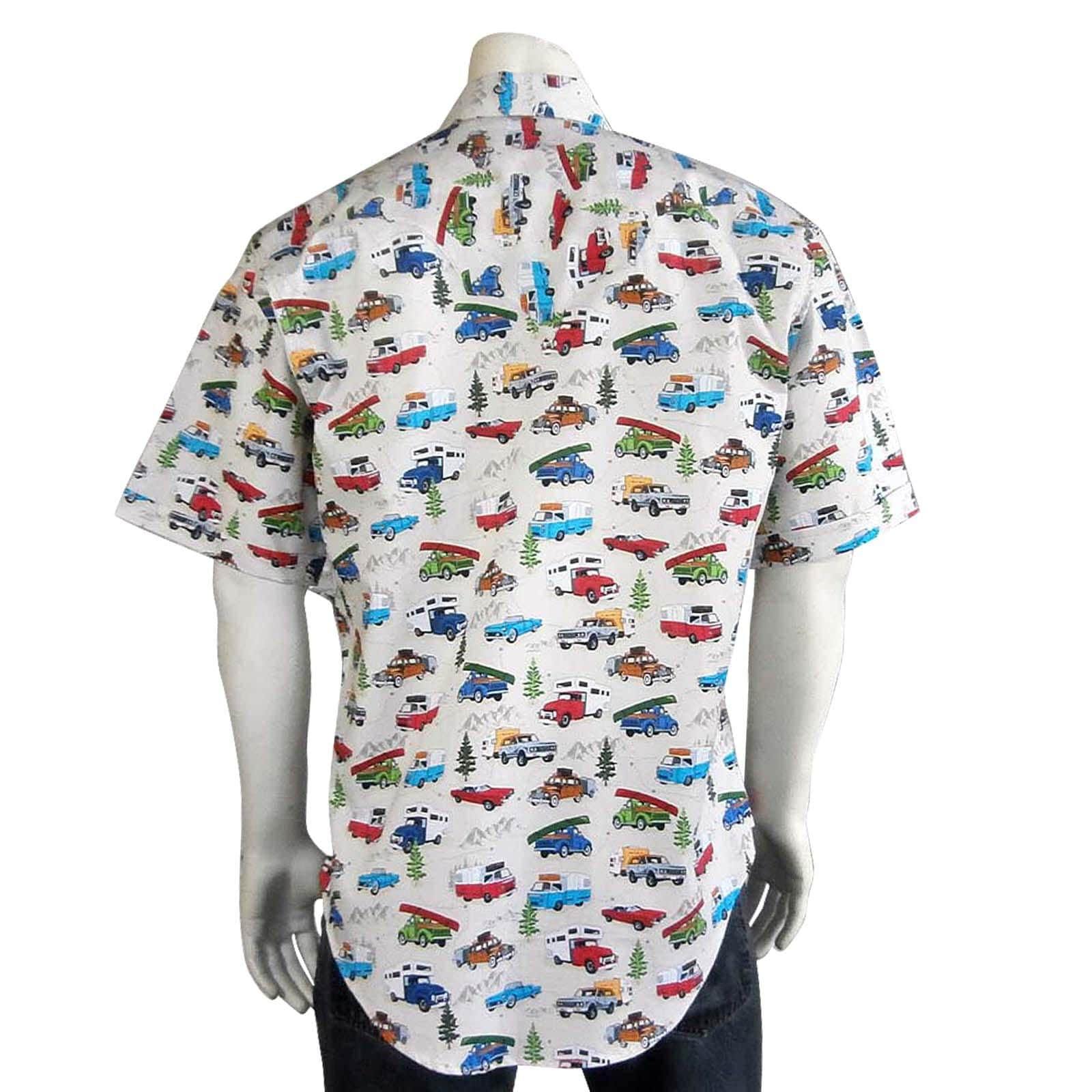 Rockmount Clothing Mens Retro Camper Print Short Sleeve Western Shirt In Tan - Rockmount Clothing