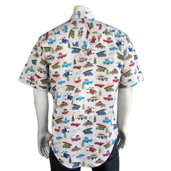 Rockmount Clothing Mens Retro Camper Print Short Sleeve Western Shirt In Tan - Flyclothing LLC