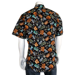 Rockmount Clothing Mens Gone Fishing Print Short Sleeve Western Shirt In Black - Flyclothing LLC