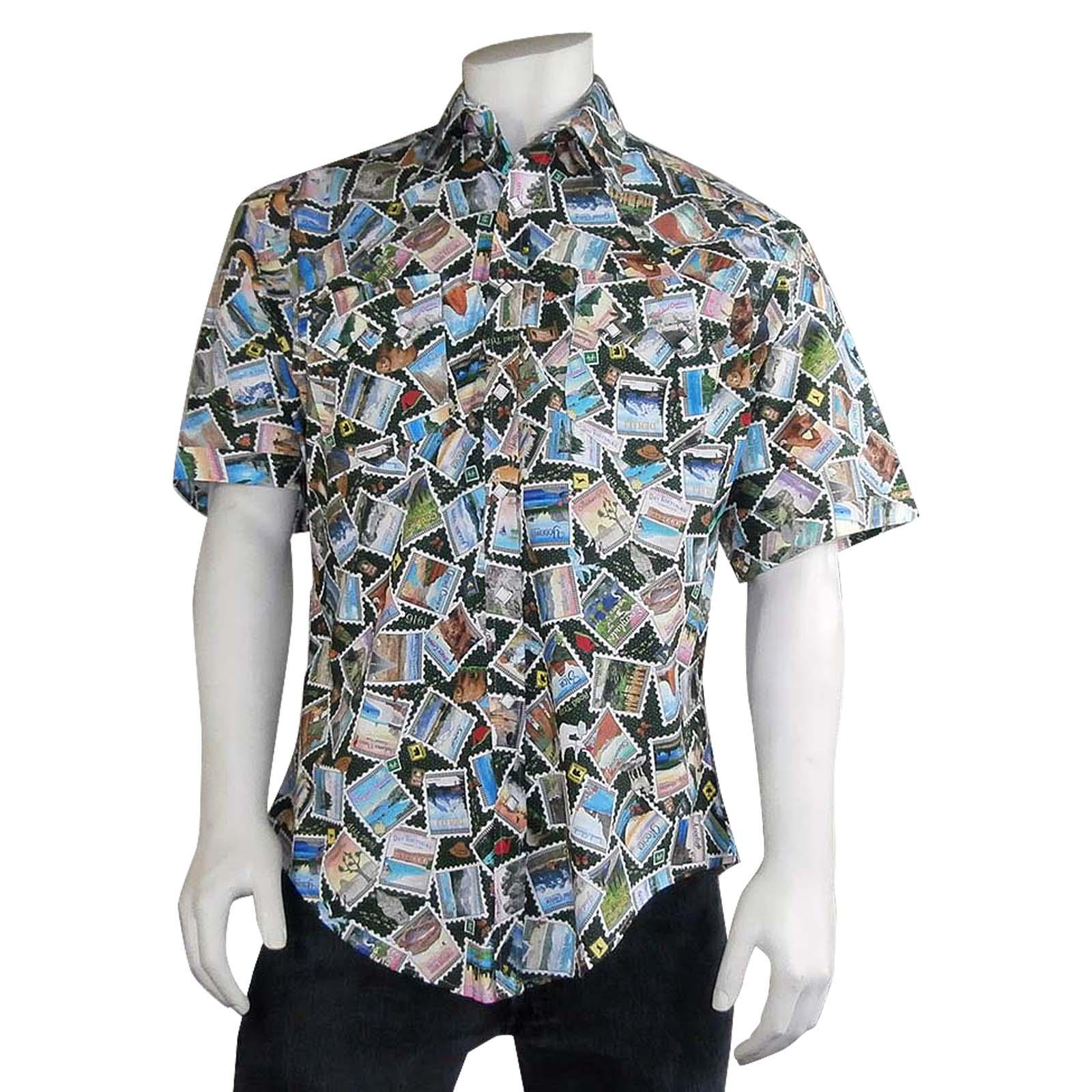 Rockmount Clothing Mens National Park Stamps Print Short Sleeve Western Shirt - Flyclothing LLC