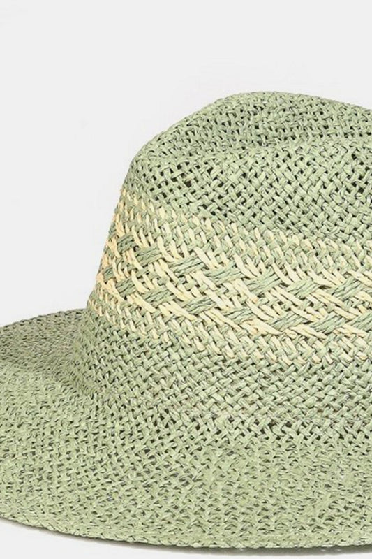 Fame Contrast Wide Brim Straw Hat - Trendsi