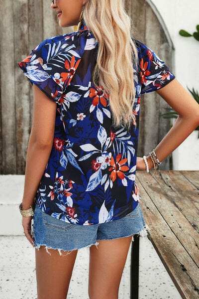Printed Ruffled Mock Neck Blouse - Trendsi - Flyclothing LLC