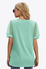 Swiss Dot Puff Sleeve V-Neck Tee - Trendsi - Flyclothing LLC