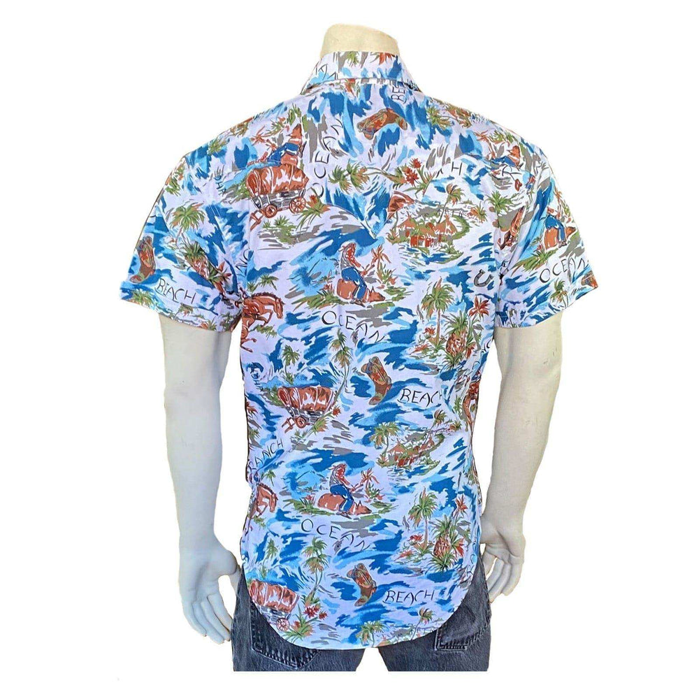 Rockmount Clothing Mens Blue Western Hawaiian Print Short Sleeve Shirt - Rockmount Clothing - Flyclothing LLC