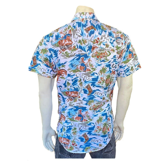Rockmount Clothing Mens Blue Western Hawaiian Print Short Sleeve Shirt - Rockmount Clothing