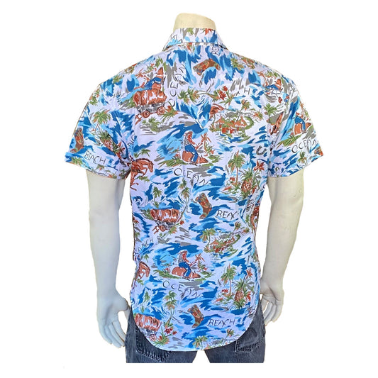 Rockmount Clothing Mens Blue Western Hawaiian Print Short Sleeve Shirt