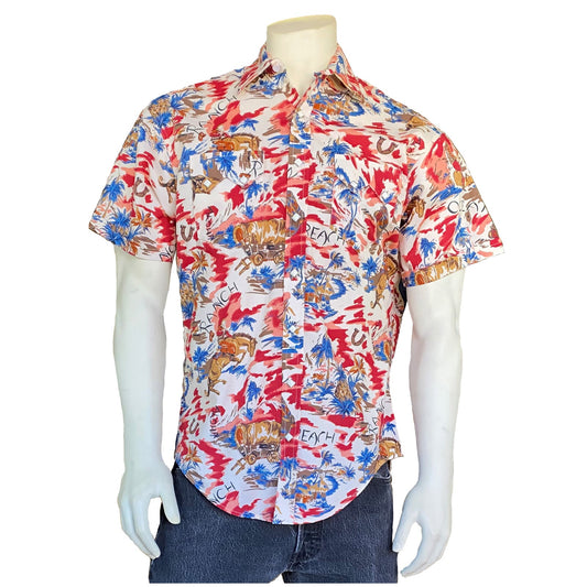 Rockmount Clothing Mens Red Western Hawaiian Print Short Sleeve Shirt