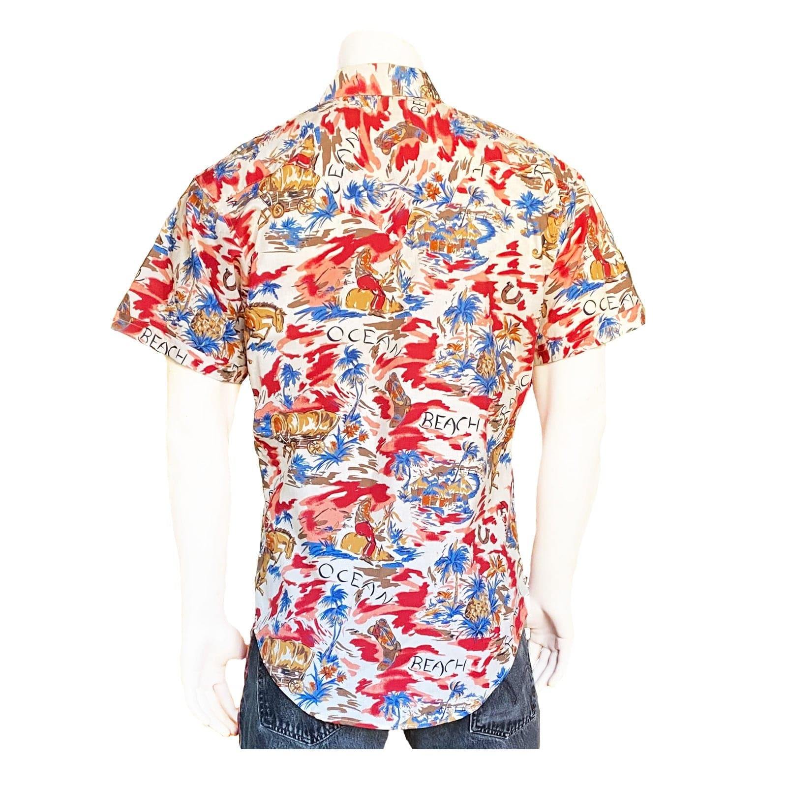 Rockmount Clothing Mens Red Western Hawaiian Print Short Sleeve Shirt - Rockmount Clothing