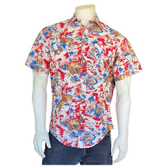 Rockmount Clothing Mens Red Western Hawaiian Print Short Sleeve Shirt - Rockmount Clothing