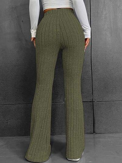 Ribbed High Waist Bootcut Pants - Trendsi - Flyclothing LLC