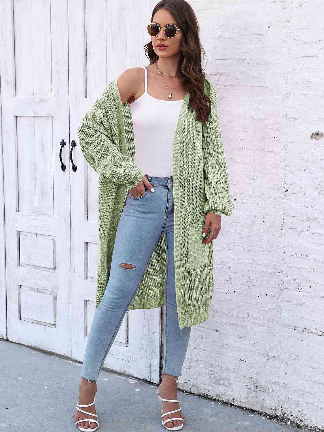 Open Front Longline Cardigan with Pockets - Trendsi - Flyclothing LLC