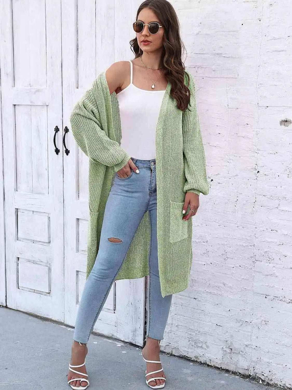 Open Front Longline Cardigan with Pockets - Trendsi - Flyclothing LLC