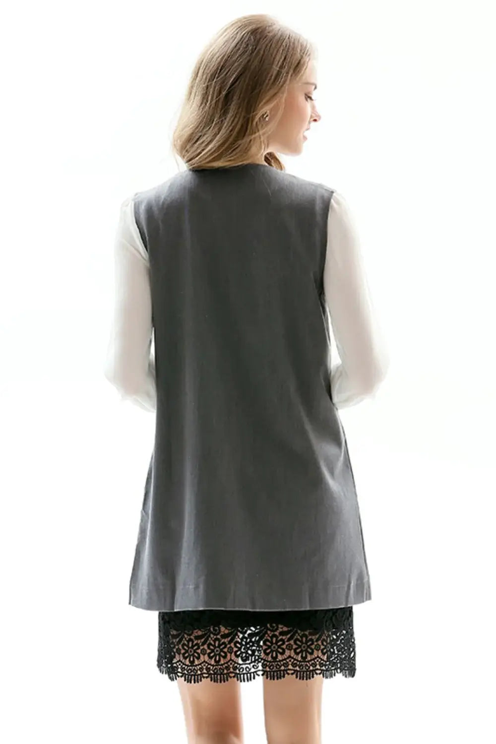 One-Button Sleeveless Longline Blazer - Trendsi - Flyclothing LLC