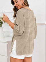 Rolled Round Neck Dropped Shoulder Slit Sweater - Trendsi - Flyclothing LLC