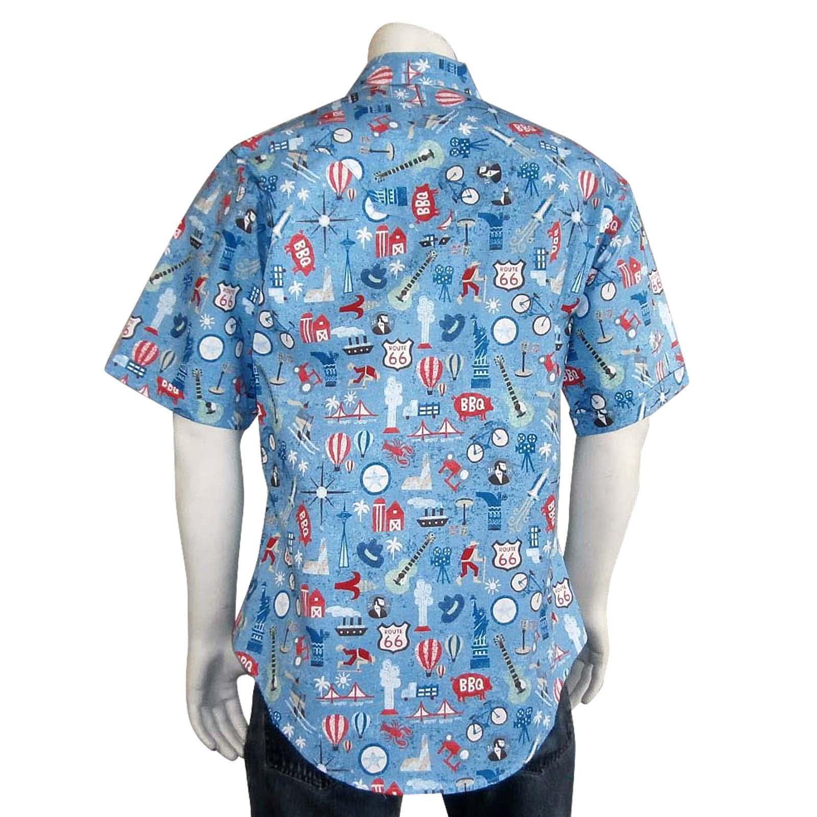 Rockmount Clothing Mens Route 66 Short Sleeve Western Shirt In Blue - Rockmount Clothing
