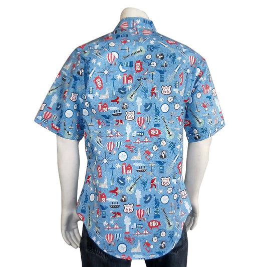 Rockmount Clothing Mens Route 66 Short Sleeve Western Shirt In Blue - Flyclothing LLC