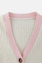 Contrast Trim Button Up Dropped Shoulder Cardigan - Trendsi - Flyclothing LLC
