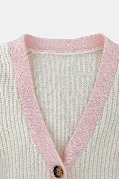 Contrast Trim Button Up Dropped Shoulder Cardigan - Trendsi - Flyclothing LLC