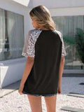 Leopard Round Neck Short Sleeve T-Shirt - Trendsi - Flyclothing LLC