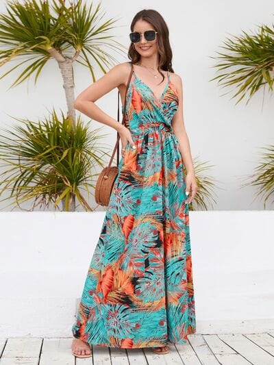 Printed Surplice Spaghetti Strap Dress - Trendsi