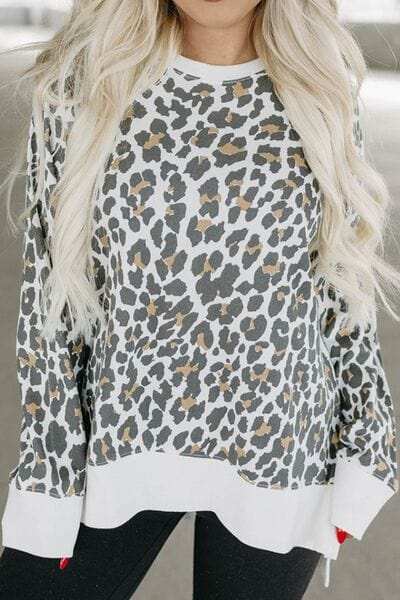 Leopard Round Neck Long Sleeve T-Shirt - Trendsi - Flyclothing LLC
