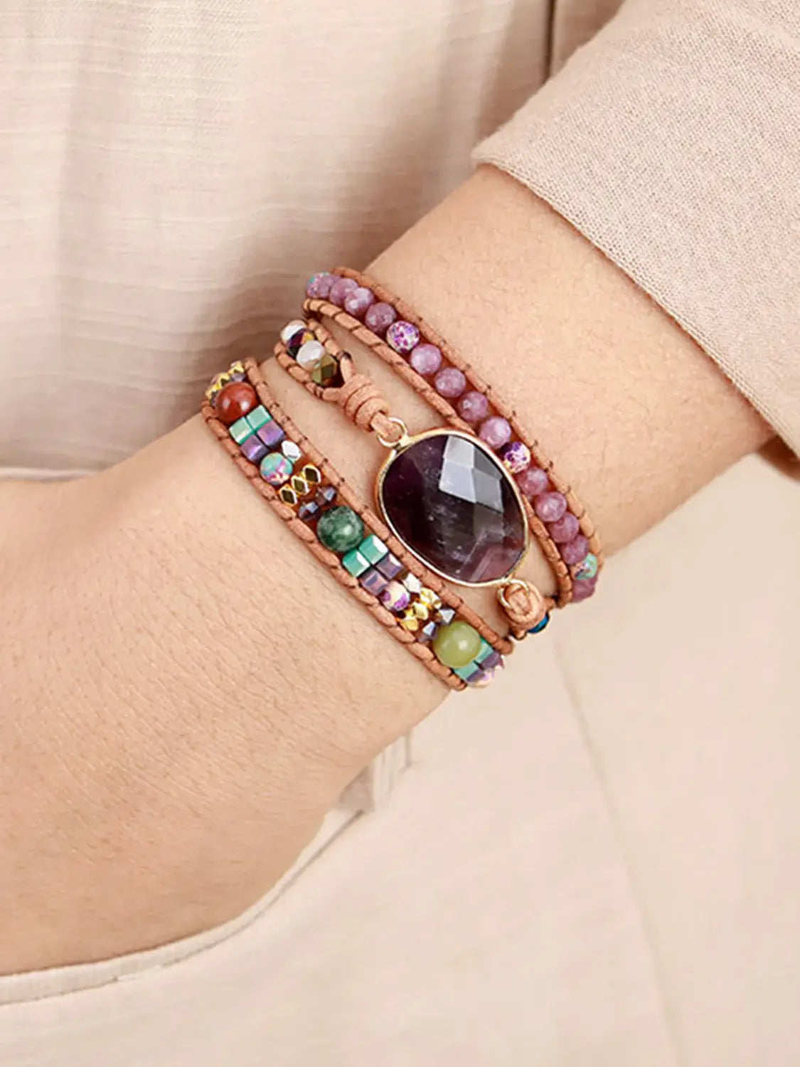Triple-Layer Amethyst Bracelet - Trendsi - Flyclothing LLC