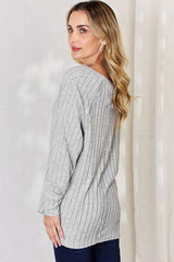 Basic Bae Full Size Ribbed Round Neck Slit T-Shirt - Trendsi - Flyclothing LLC