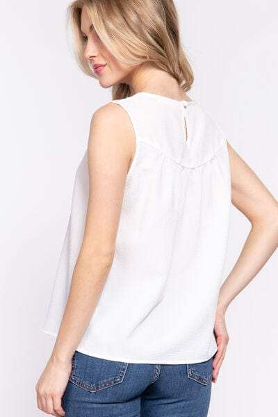 ACTIVE BASIC Round Neck Lace Patch Texture Tank - Trendsi - Flyclothing LLC