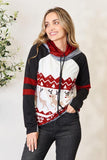 Double Take Full Size Christmas Drawstring Long Sleeve Hoodie - Trendsi