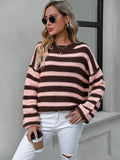Striped Dropped Shoulder Sweater - Trendsi